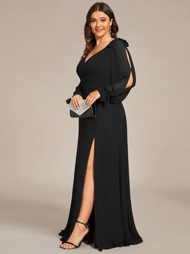 Ever-Pretty Women's V Neck Elegant Chiffon Long Sleeve Slit A Line Plus Size Formal Mother of Bride Dresses for Wedding3