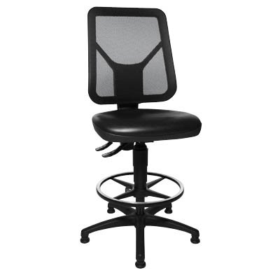 Chaise de travail Tec 80 noire avec anneau repose-pied réglable et patins stables