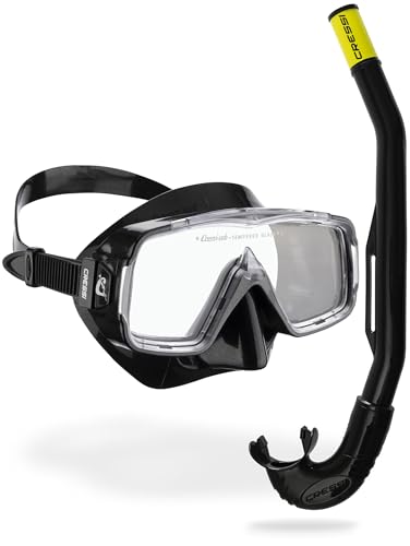 CRESSI Sirena & Island 2.0 - Kit de Snorkel Máscara + Tubo, Negro/Negro, Talla Única, Adulto Unisex
