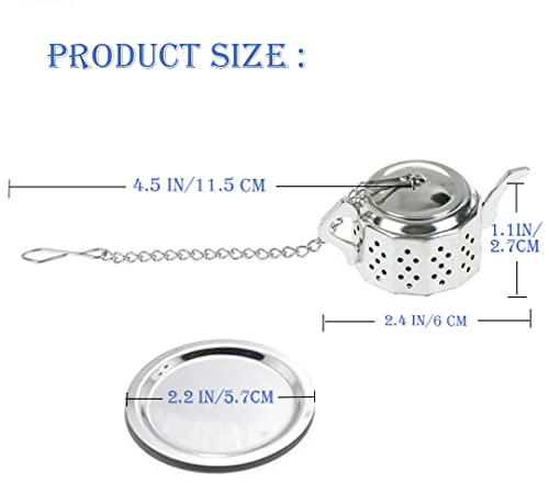 Nature Blossom 2 Pack Cute Stainless Steel Teapot Loose Leaf Tea Infuser With Drip Trays, Spoon & Soft Cleaning Brush, Spice Drink Strainer Herbal Filter For Mug + Silk Organza Bag As Gift, Silver #TOP1