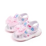 Infant Baby Girls Squeaky Sandals Premium Rubber Sole Bowknot Closed-Toe Non-Slip Shoes Toddler Soft First Walkers Shoes (White, Infant, 4, Numeric, US Footwear Size System, Medium)