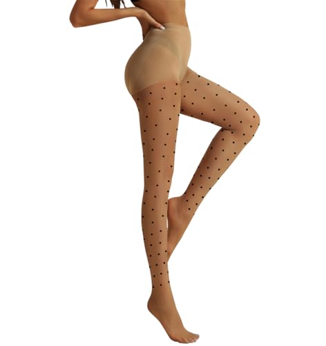 Image of VINICUNCA Women's Polka Dot Tights /Heart Sheer Tights Patterned High Waist Pantyhose