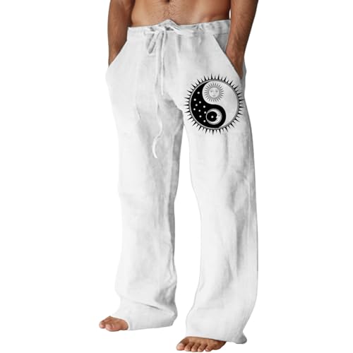 Pantalon en lin imprimé léger et respirant, coupe ample tendance avec cordon ajustable