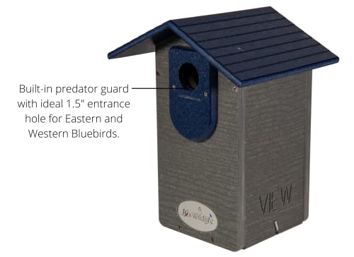 Jcs Wildlife Ultimate Eastern And Western Bluebird House With Universal Mounting Pole Kit - Garden Birdhouse And Pole Combo (Blue And Gray) #TOP2