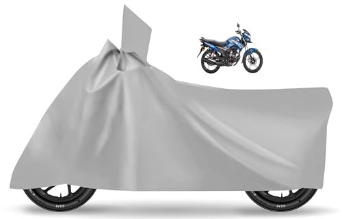 Image of Auto Hub Bike Cover Compatible with Shine SP 125 with Mirror Pocket, Dustproof, Heat Resistant, Triple Stitched, CB Shine SP Bike Cover- Plain Silver
