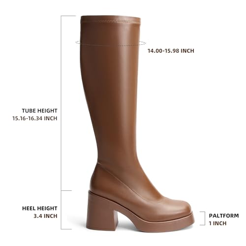 Knee High Boots for Women GoGo Boots Platform Square Toe Womens Chunky Heel Side Zipper Boot3