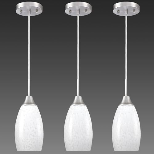 Image of Viinew 3-Pack Glass Pendant Light,Mini Milk White Glass Pendant Light