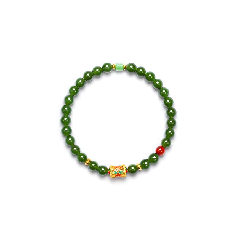 Bracelet en jade hétien or 14 carats et perles émail ambré tendance