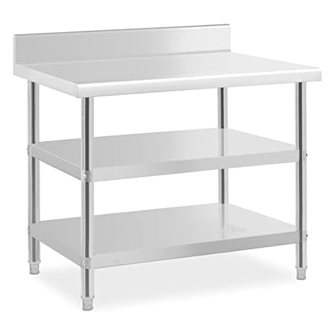 Royal Catering RCAT-100/70-SPS3SH Edelstahltisch mit Aufkantung 100 x 70 x 16.5 cm 204 kg 2 Ablagen Edelstahl-Arbeitstisch Cover