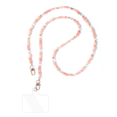 Reownest 1 Handykette Universal, Handy Umhängeband, Handy-Schnur mit 1 Patch, Anti-Verlust Draht Naturstein-Anhänger, Kompatibel mit Smartphones für Frauen und Mädchen -Rosa