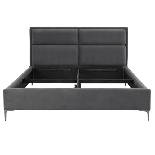 Image of Wakefit Bed | King (78 X 72) Solid Wood Bed, Upholstered, Without Storage, 3 Year Warranty - Zewail - Velvet Space Grey