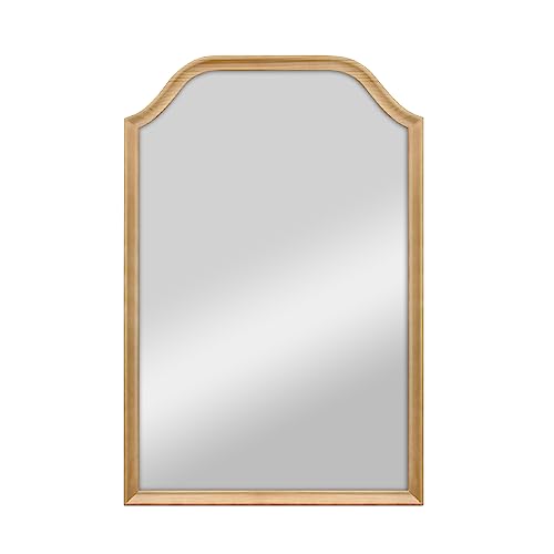 Image of MCS Master & Co. Arched Wall Mirror, 24x36, Natural Woodgrain | Solid Wood Arched Wall Mirror, Natural Woodgrain Frame For Bathroom, Bedroom & Living Room