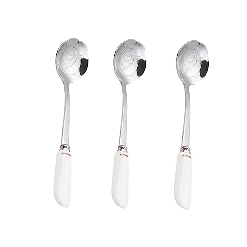 COLLBATH Coffee Stirring Spoon Petal Shaped Stainless Steel Ceramic Handle Long Handle Mixing Spoon Silverware