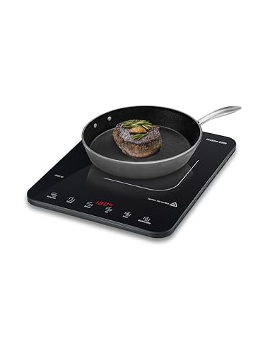 CASO ProSlim 2000 - Placa de Inducción portátil con 10 niveles, Control Táctil, Cocina para camper, viajes y campings, Detector de Sartenes,Control Seguridad niños, 39x29x3 cm, 2,3kg - negra