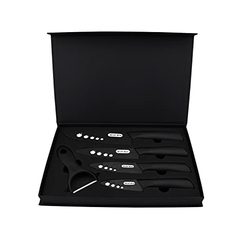 Kitchen Ceramic Knife Set Professional Knife With Sheaths, Super Sharp Rust Proof Stain Resistant (6" Chef Knife, 5" Utility Knife, 4" Fruit Knife, 3" Paring Knife, One Peeler) #TOP4