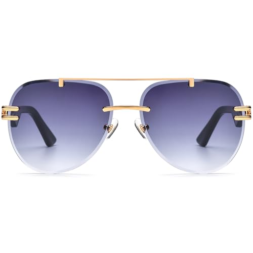 Image of HEPIDEM 100% Really Buffalo Horn Sunglasses for Men Rimless Oversize Aviator Square Sun Glasses 0039