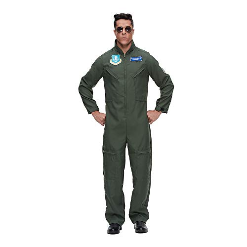 EraSpooky Men Flight Suit Pilot Costume Cosplay Jumpuit for Halloween Party Green