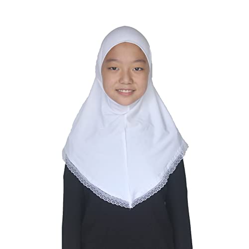 Muslim Hijabs for Girls Kids Hijab Scarves with Lace for Age 6-12