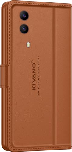 Image of KIVANO LUXE Compatible for Vivo Y51 (2020) / Vivo Y53s / Vivo Y31 / Vivo Y51A Luxury Handmade Leather Magnetic Flip Folio Case | Card Holder & Kickstand | Slim Protective Cover | Unisex - Brown