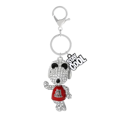 SALLY ROSE Joe Cool Snoopy Keychain Pave Crystal Official License, Stay Cool Snoopy Charm Key Chain