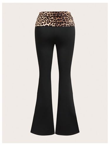 Women's Leopard Print Color Block Flare Pants Elastic High Waisted Bell Bottoms2