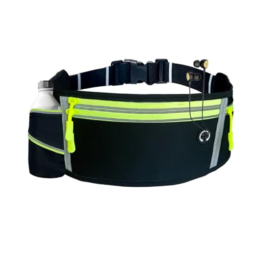 Cinturón Running Ajustable con 4 Bolsillos, Portabotella, Puerta AU - Riñonera Deportiva Ligera, para Correr, Fitness, Senderismo, Viajes - Riñonera Running Hombre y Mujer, Reflectante