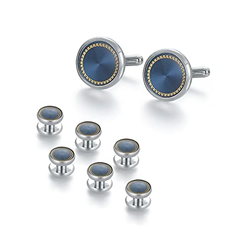 Ujoy Men's Jewelry Cufflinks And Studs For Tuxedo Shirts For Weddings, Business, Dinner (Blue) #TOP7
