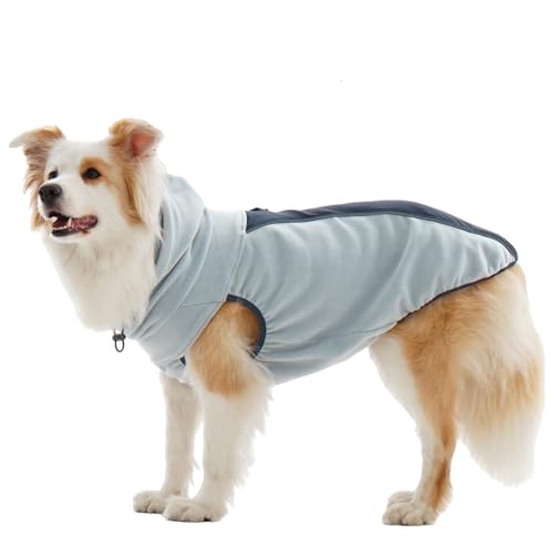 IECOii Fleece Dog Sweater for Large Dogs, Large Dog Sweater Sleeveless with Leash Hole and Reflective Strips, Fall Winter Turtleneck Hoodie Vest Light