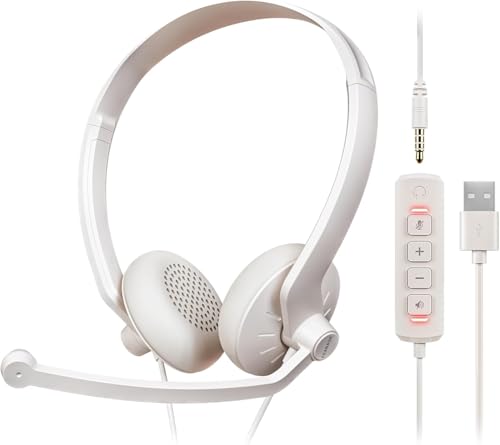 FEABASK USB Headset with Microphone for PC - Wired Computer Headphones with Noise Cancelling Microphone for Home Office Online Class Skype Zoom Meetings
