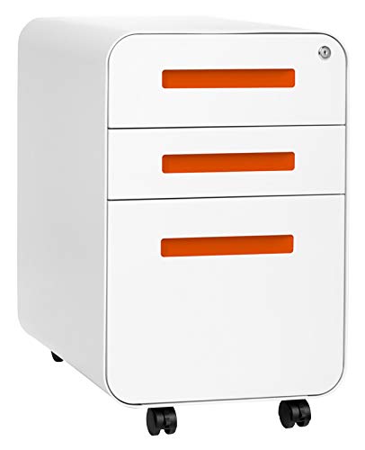 Laura Davidson Furniture Stockpile 3-Drawer Mobile File Cabinet, Commercial-Grade, Pre-Assembled (White/Orange)