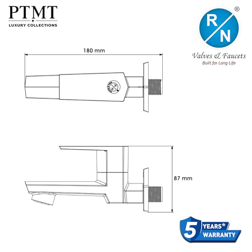 Image of RN PTMT Long Body Bib Cock for Bathroom | 15mm Long Body Foam Flow Water Tap with Flange | Luxury G20 Collection Faucet | High-Grade Engineering Polymer Tap (Graphite Black Dual, Pack of 1)
