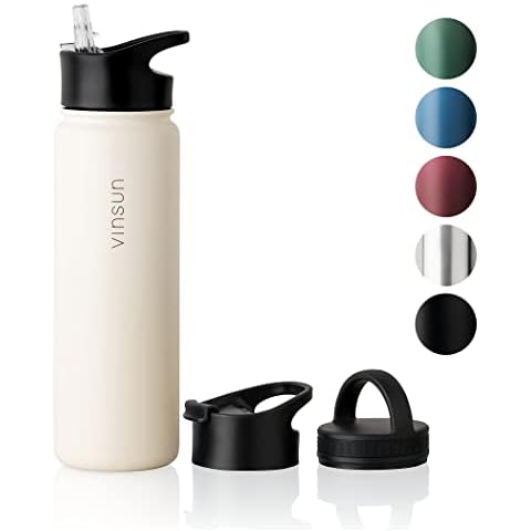 Vinsun Stainless Steel Water Bottle 750ml - 3 Lids - Leakproof, BPA Free, Lightweight - Vacuum Insulated Thermos Flask - Travel, Sports, Gym, Bike, School, Work Cover