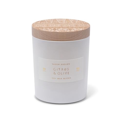 Skeem Print Block Citrus & Olive Scented Candle - Olive, Citrus, Fig and Cedarwood Blend - Soy Wax, All Natural Oils - Aromatherapy Candle
