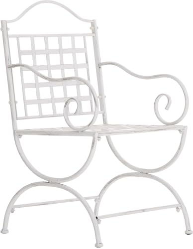 CLP Sedia da Giardino in Metallo Lotta, Fatta a Mano in Stile Liberty, con braccioli e Traverse, Ferro Finitura Antica, Colore:Antico Bianco