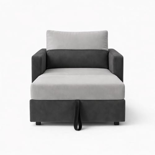 Image of SOCOZI Enrique 1 Seater Sofa Cum Bed | Soft Velvet Suede Fabric | Modern Convertible Design | Plush Comfort Seating for Living Room (Dark Gray-Light Gray)