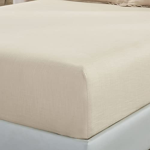Image of TRIDENT Namaste King Size Solid Fitted Sheet Set- 100% Cotton- 3-Piece Sheet Set with 2 Pillowcases-Superior Softness- 150 TC-Fitted bedsheet- Linen Look- Sustainable (Sesame Brown)