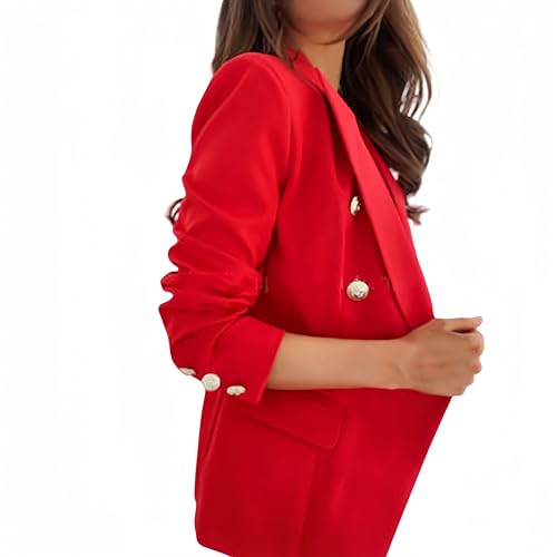 Casual Blazer for Women Trendy Long Sleeve Gold Button Work 0ffice Blazer Lapel Open Front Suit Jacket with Pockets3
