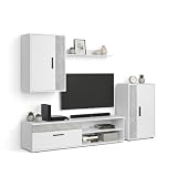 duehome | Mueble de Salón, Composición Modular de TV, Modelo: Lunet 190, Acabado en Blanco y Microcemento, Medidas: 140 cm (Largo) x 35 cm (Fondo) x 36,2 cm (Alto)