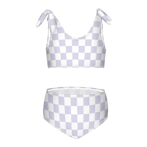 Wusikd Lavender Colored Chess White Girls Swimsuits Two Piece Swimwear Bikini Set for for Girls Size 9-10