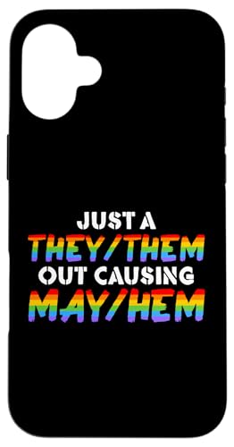 �ނ�/�ނ炪 May/Hem Funny Nonbinary Enby Pride LGBT NB �X�}�z�P�[�X iPhone 16 Plus �p