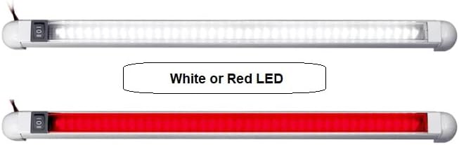 LED Rail Light - Pivoting, 2-Color (White/Red), 18" Lamp, 12 VDC LED Courtesy Convenience lamp, 3-Way on/Off Switch…