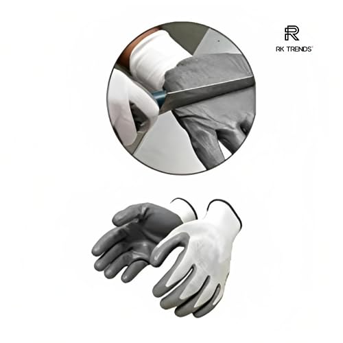 Image of Pack Of 24 Pairs Grey-White Nitrile Coated Safety Gloves - Heavy-Duty Protection for Work and Home
