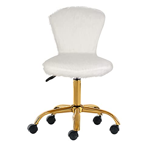 Gia Mid-Back Adjustable Swivel Vanity Chair, Faux Fur White #TOP7