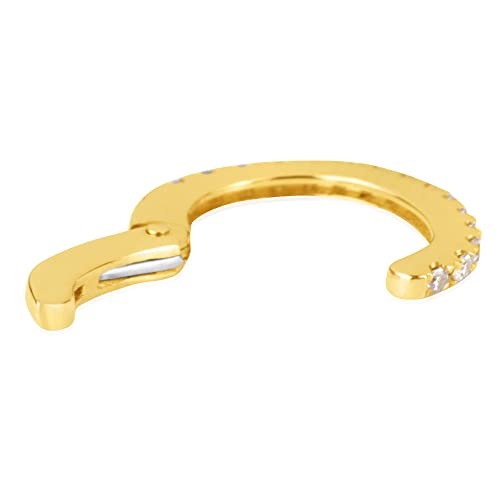 14K Yellow Gold And Diamonds Single-Row Hinged Ear Cuff Fashion Earring - Made Of Real 14K Yellow Gold And Genuine Round White H-I / Si1 Diamonds - Prong Setting #TOP1