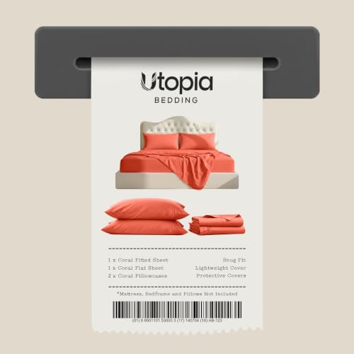 Image of Utopia Bedding Bed Sheet Set - Soft Brushed Microfiber Fabric - Shrinkage & Fade Resistant - Easy Care (Queen, Coral)