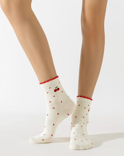 Image of Yawlsow Cute Pilates Grip Socks for Women Ruffle Frilly Yoga Socks Non Slip Cotton Crew Grippy Sock for Barre Workout