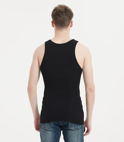 Comfneat Men\'s 6-Pack A-Shirts Tight Fit Tank Tops Cotton Spandex Undershirts (Black 6-Pack, S) - Thumbnail 2