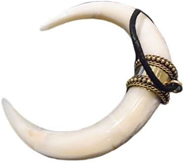 Amazing Tribal Pendant Genuine Buffalo Bone Hand Carved Massive Double Horn .Necklace 3.25 inch high 3,25 inch Wide