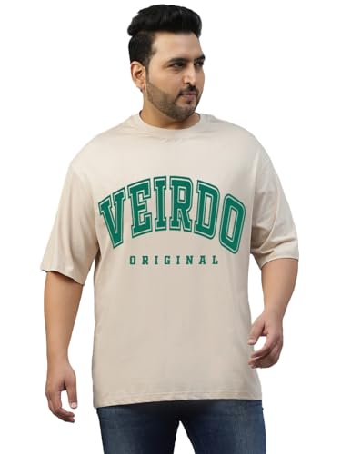 Image of Veirdo 100% Pure Cotton Oversized Fit Drop Shoulder Aesthetic Front Chest Typo Graphic Printed T-Shirt for Men (Sizes : 2XL to 5XL)