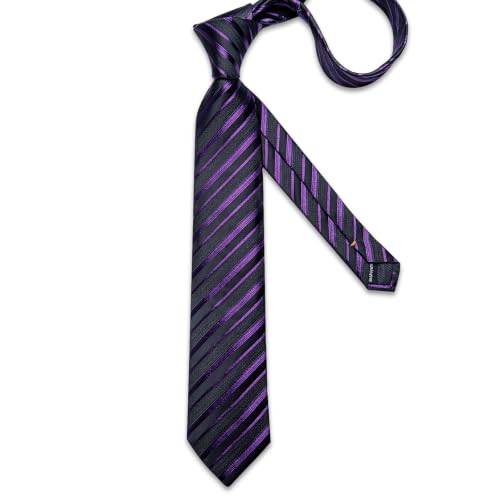 Image of DiBanGu Mens Silk Tie Formal Striped Necktie and Pocket Square